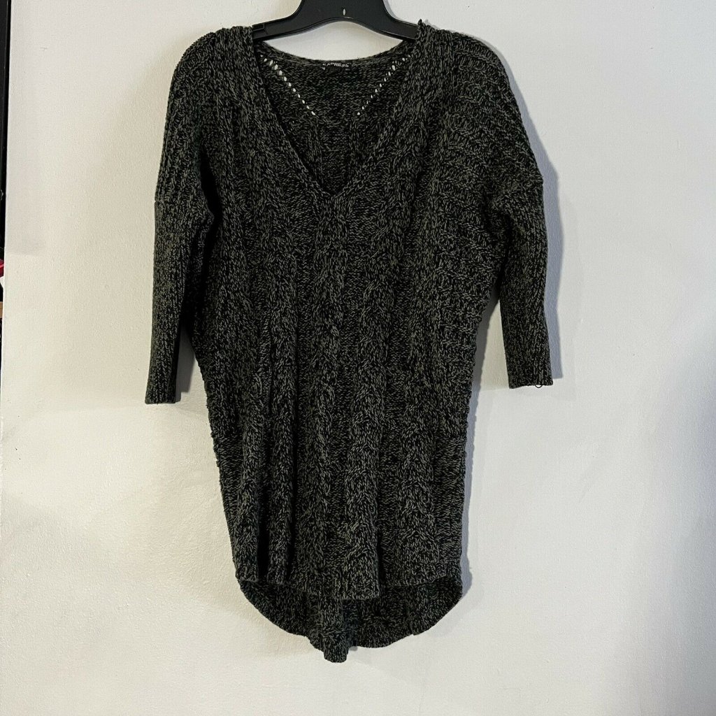 Express V Neck Dolman Sleeve Olive & Black Knit Sweater Size S